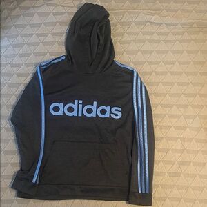 Adidas Pullover Hoodie Black Blue Logo 3-Stripes Pocket (Men’s)